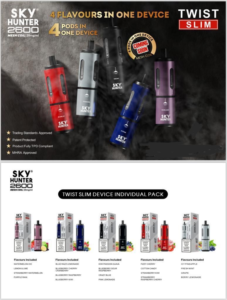 4 in 1 Sky Hunter 2600 Puffs Disposable Vape Box of 5 - Vaperdeals